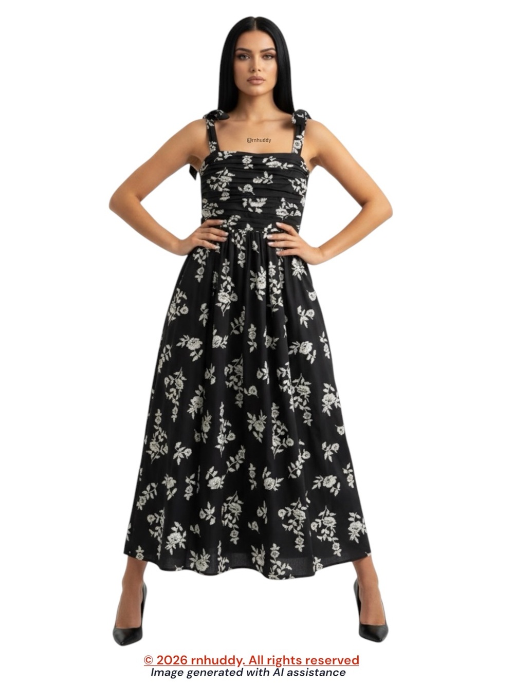 Abercrombie & Fitch L tall black floral embroidered tie strap maxi dress